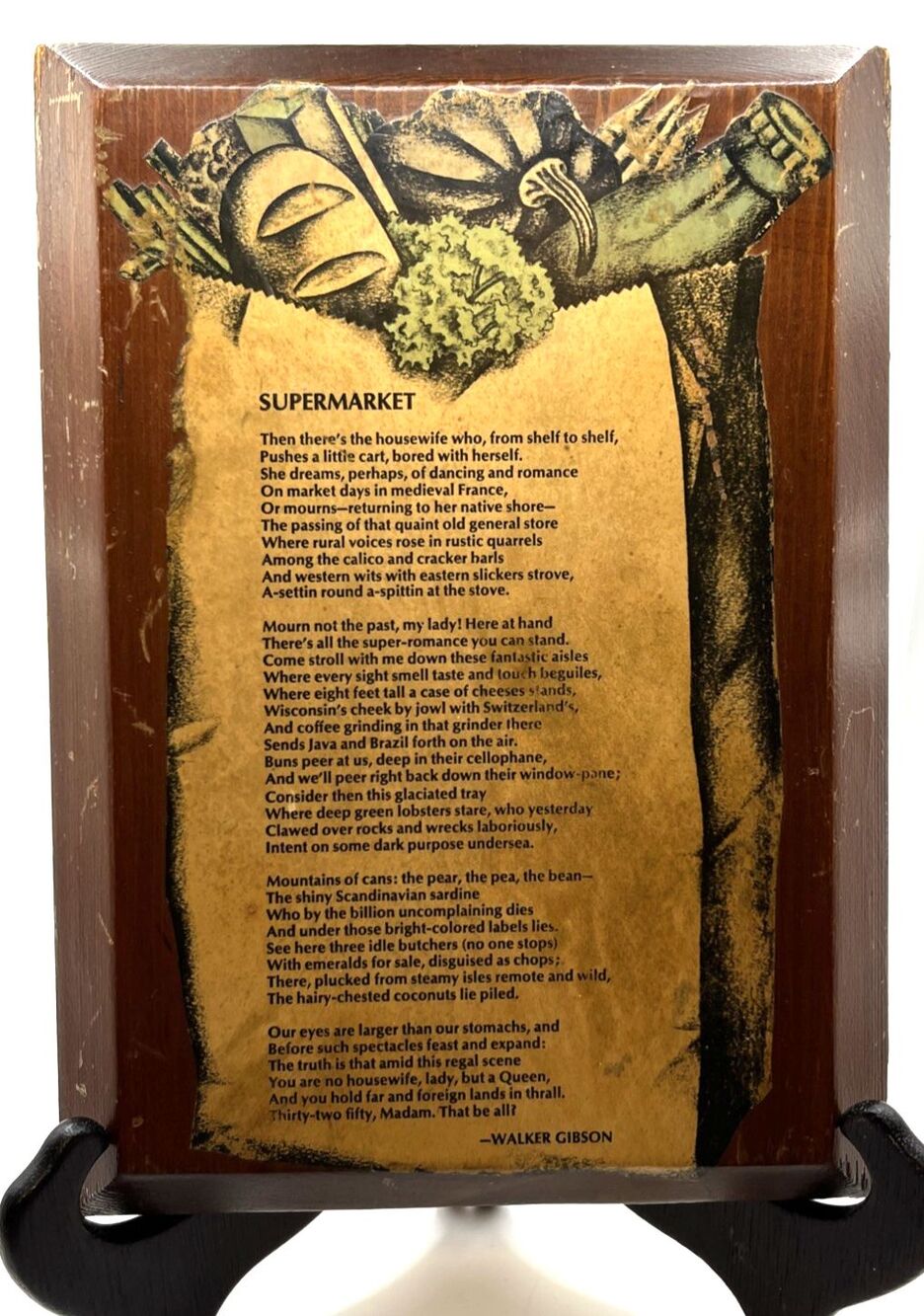 Vtg 1970s Supermarket Housewife Poem Wood Plaque Kitchen Decor Folk Art Style